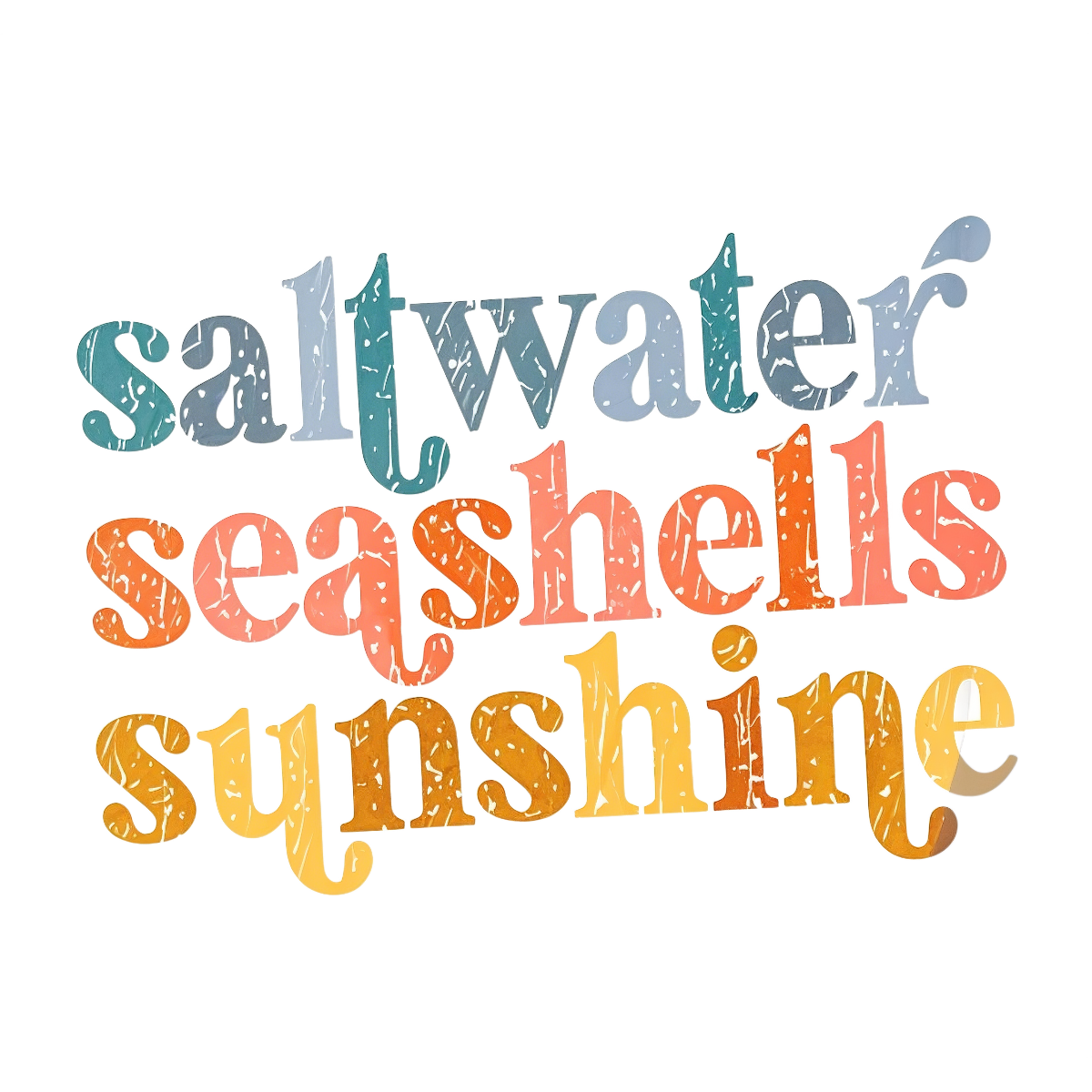 Ocean-Themed DTF Iron-On Transfer Sticker , Vintage Saltwater Seashells and Sunshine Design , Retro Beach Decal for T-Shirts, Hoodies, Tote Bags