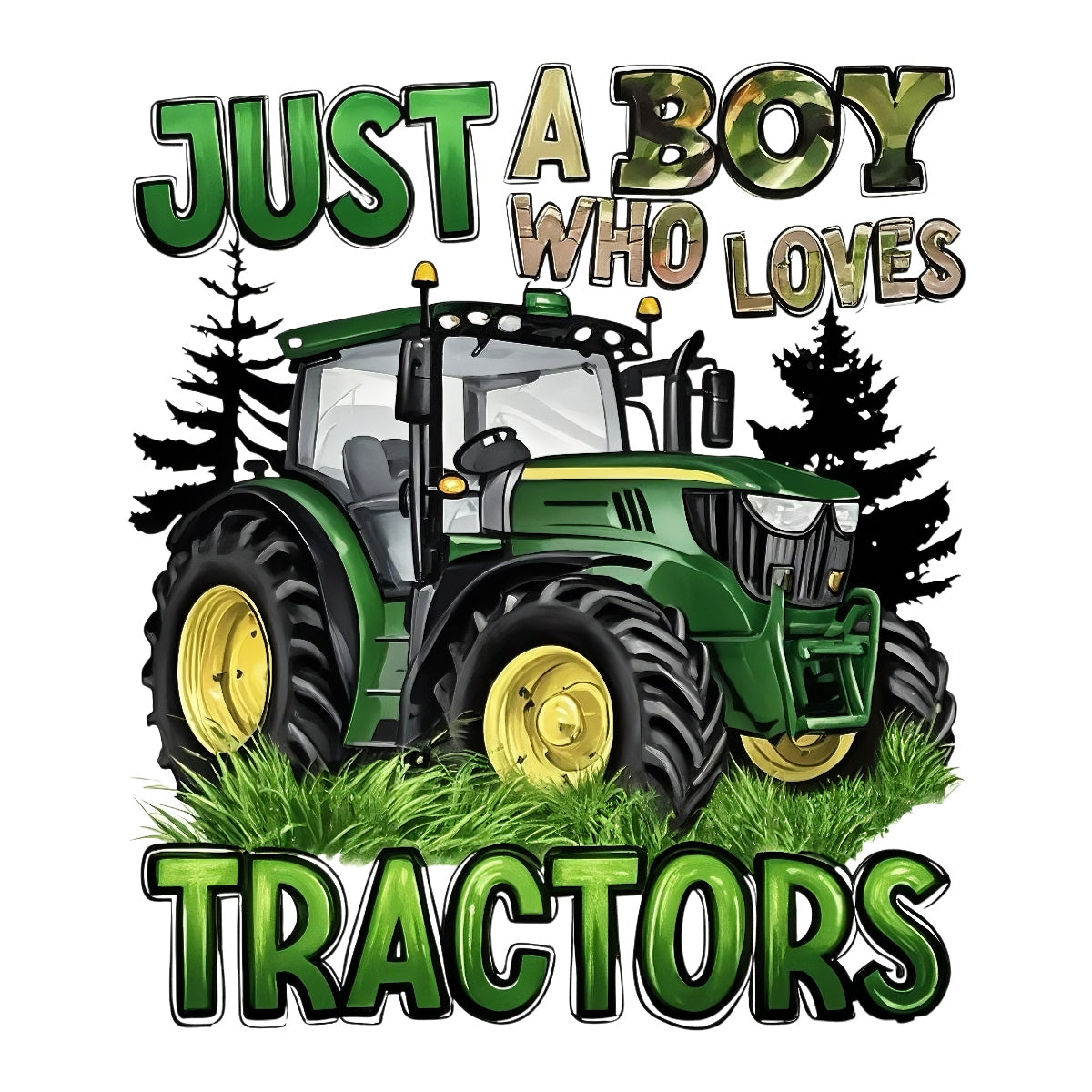 DTF Transfer Decal  Green Style Tractor Art ,Farm Themed Apparel Sticker ,3D Text Outdoor Adventure Decal for Clothing, Tote Bags