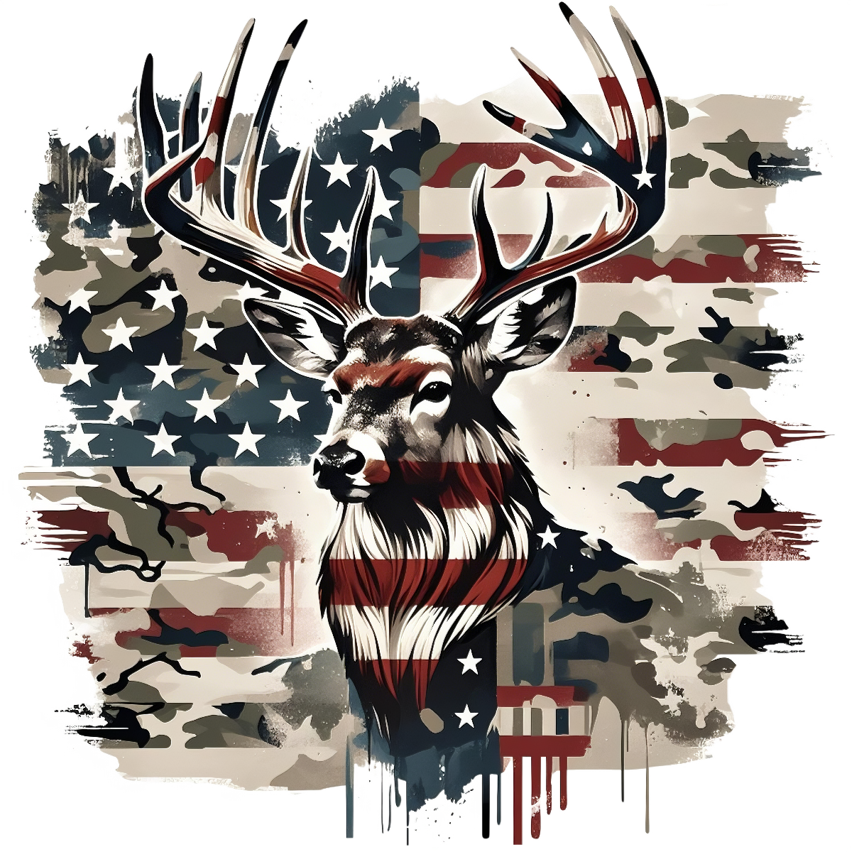 American Flag Deer DTF Iron-On Sticker , Patriotic Camouflage Hunting Decal , Waterproof Vinyl Transfer for T-Shirts