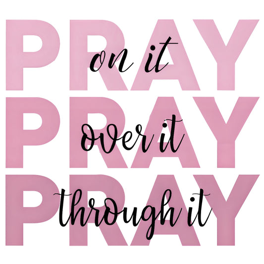DTF Heat Transfer Iron On Sticker ,  Minimalist Pink PRAY Quote with Layered Cursive, Spiritual Encouragement Wall Decal for Clothing, Tote Bags, Hoodies
