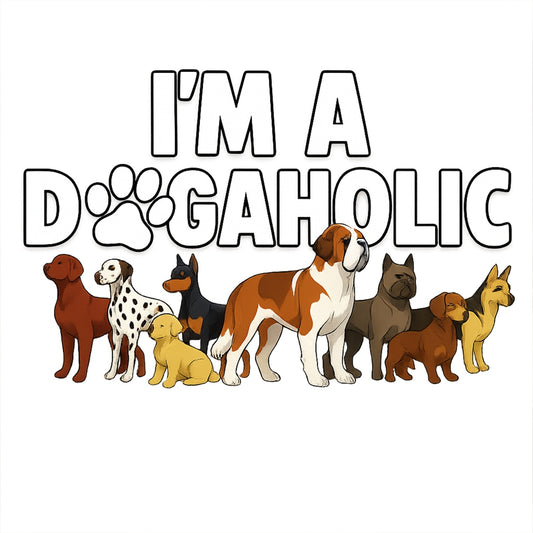 DTF Heat Transfer Iron On Sticker ,All-Breed Dog Collection with Paw Print "DOG" Design and "I'M A DOG AHOLIC" Text , Playful Cartoon Sticker for T-Shirts, Hoodies, Tote Bags