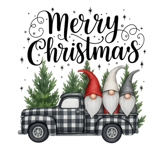 DTF Heat Transfer Transfer Iron On Sticker, Christmas Gnomes & Truck Graphic, for Festive Apparel and Holiday Decor