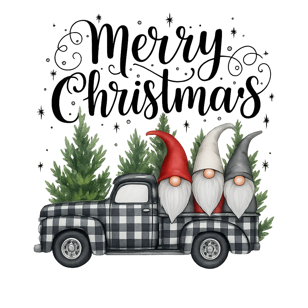DTF Heat Transfer Transfer Iron On Sticker, Christmas Gnomes & Truck Graphic, for Festive Apparel and Holiday Decor