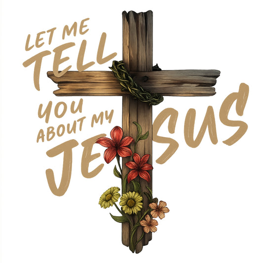 DTF Heat Transfer Iron On Sticker, Floral Cross Religious Quote Graphic, for Faith - Inspired Apparel and Spiritual Decor