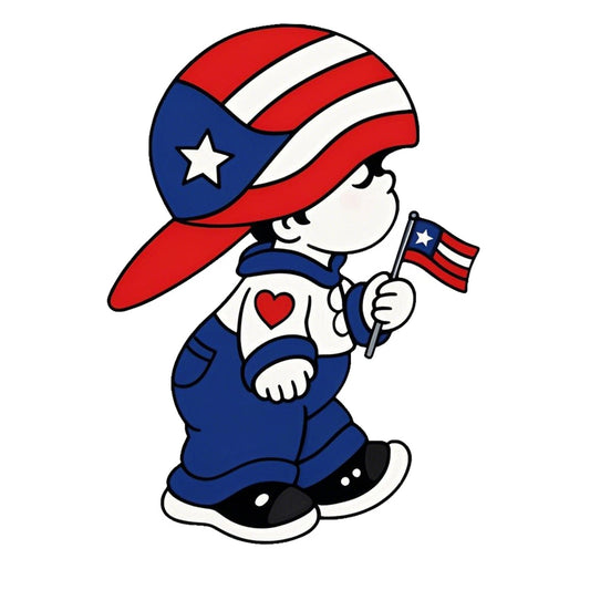 DTF Heat Transfer Iron On Sticker, Puerto Rico Flag - Themed Cartoon Character Design, for Patriotic Apparel Decoration