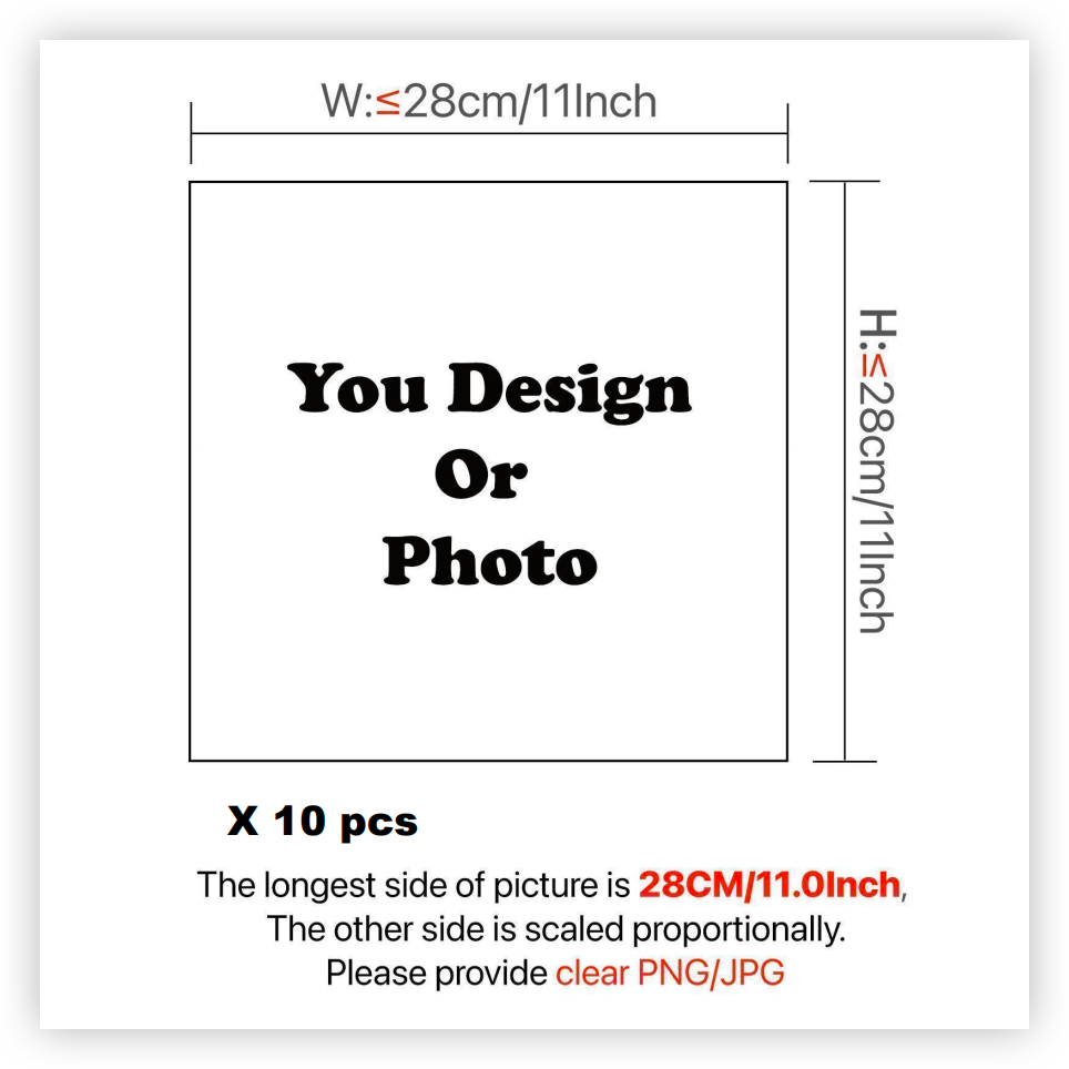 10PCS (28cm*28cm/11 inch*11 inch) Professional Grade Iron-on Transfers, Customized DIY Thermal Transfer Hot Print Pictures Processing, Create Custom Apparel in Minutes(DTF Technology)