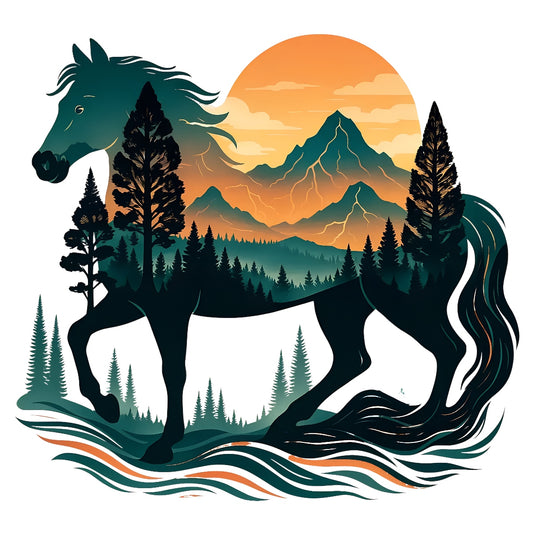 Horse Sunset Retro Patch,  Premium Iron-On Transfer for Caps, T-Shirts , Vintage Embroidered-Style Design ,  Machine-Washable and Colorfast ,  Unisex Fashion Upgrade