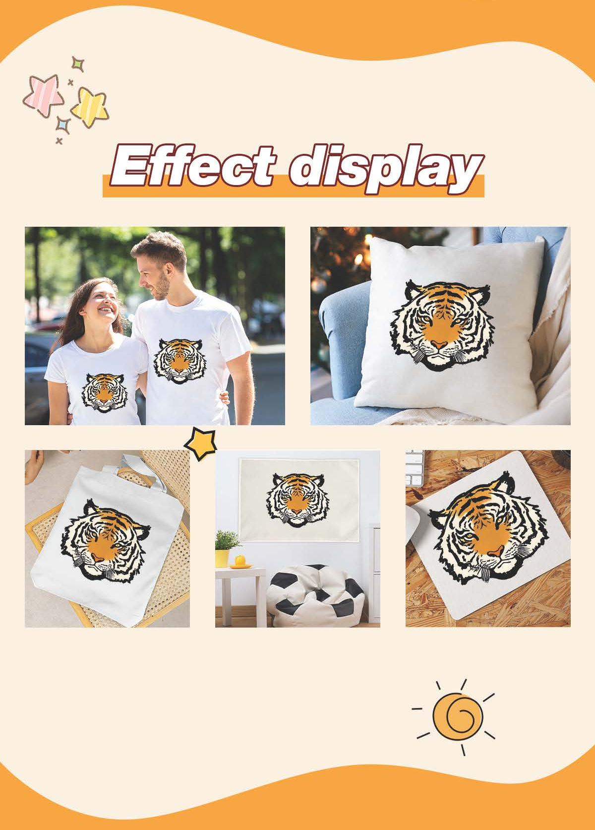 DTF Heat Transfer Iron On Sticker Bold Tiger Design Animal Pattern Sublimation Transfer for Apparel
