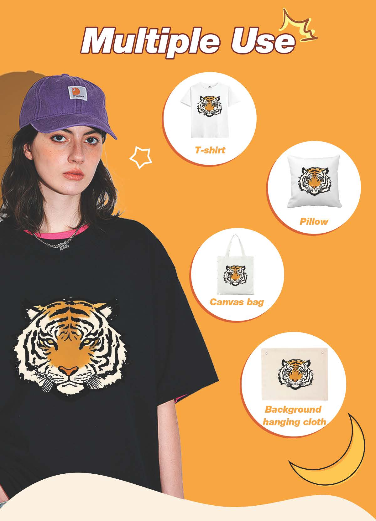 DTF Heat Transfer Iron On Sticker Bold Tiger Design Animal Pattern Sublimation Transfer for Apparel