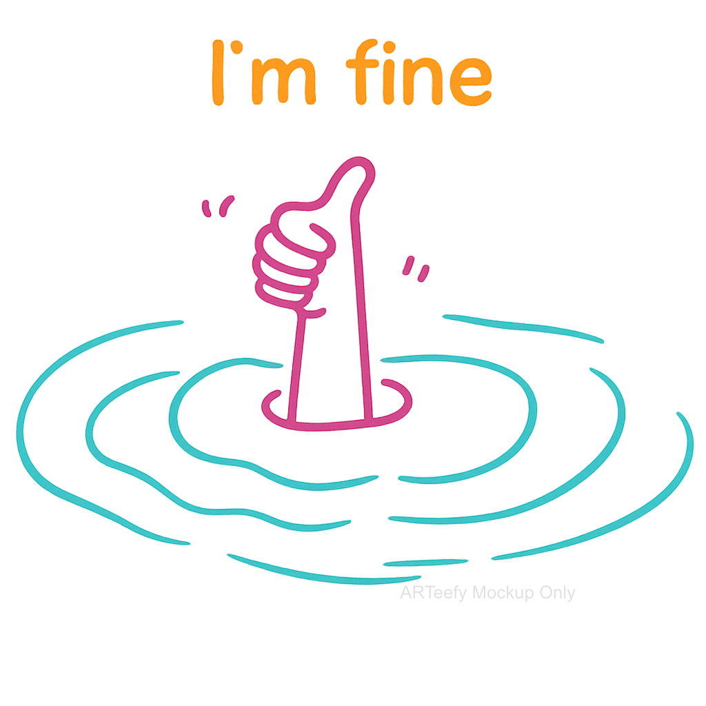 DTF Heat Transfer Iron On Sticker, Humorous I'm fine Thumb Graphic, For Sarcastic Apparel And Fun Decor