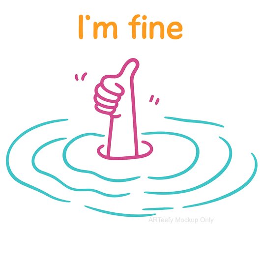 DTF Heat Transfer Iron On Sticker, Humorous I'm fine Thumb Graphic, For Sarcastic Apparel And Fun Decor