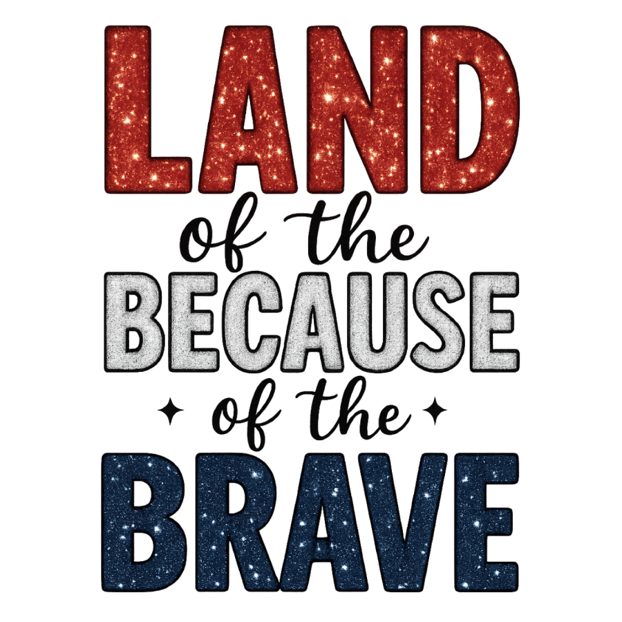 DTF Heat Transfer Iron On Sticker, Patriotic  Themed Land of the Brave Glittery Graphic, For Patriotic Apparel And National Holiday Decor