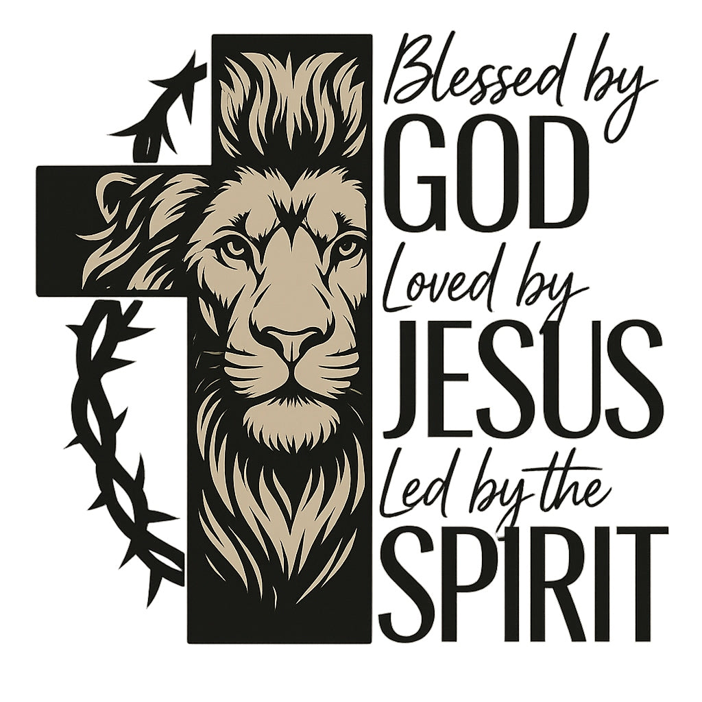 Christian Lion Cross DTF Transfer, Blessed by God, Loved by Jesus, Led by the Spirit , Heat Press Iron-On for T-Shirts, Hoodies, Tote Bags