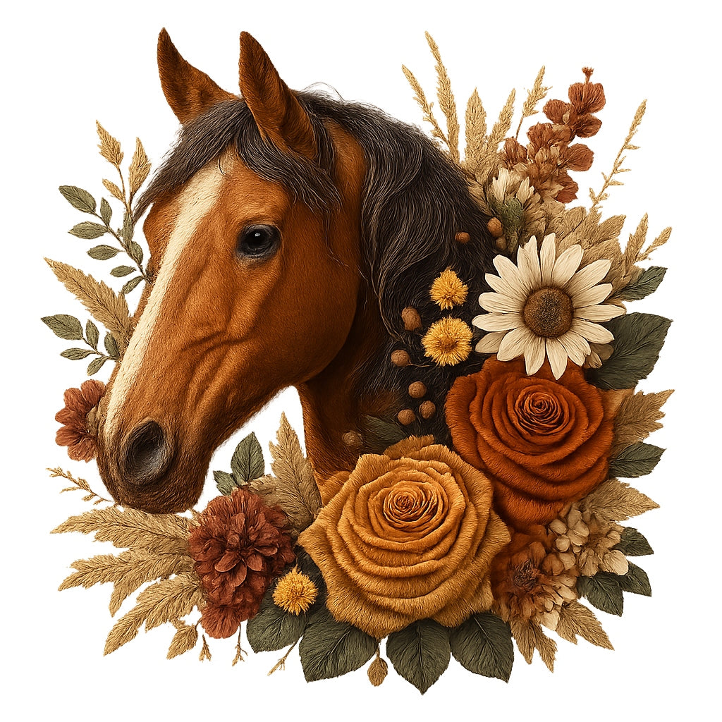 Realistic Horse DTF Transfer , Autumn Floral Western Iron On Decal for T-Shirts, Hoodies, Tote Bags , DIY Heat Press Animal Print for Country Cowboy Style
