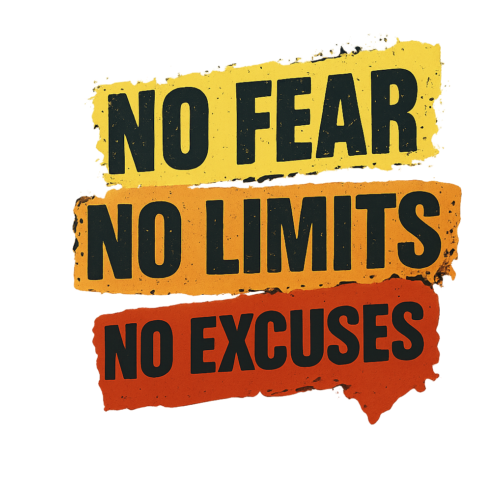 DTF Heat Transfer Iron On Patch ,No Fear No Limits No Excuses , Motivational Graphic for T-Shirts,  Hoodies, Tote Bags