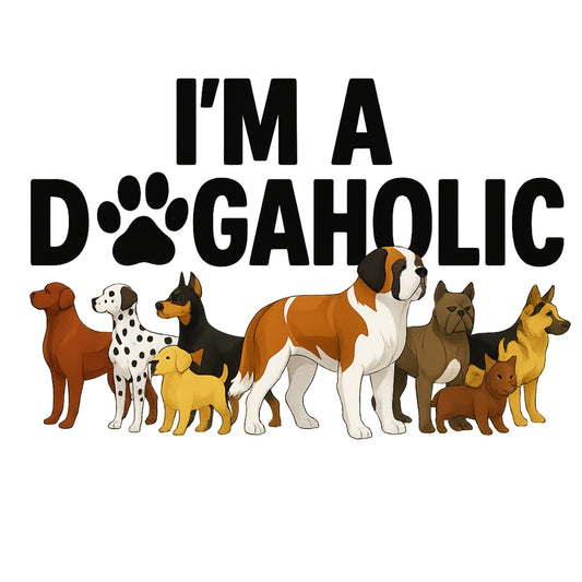 DTF Heat Transfer Iron On Sticker ,All-Breed Dog Collection with Paw Print "DOG" Design and "I'M A DOG AHOLIC" Text , Playful Cartoon Sticker for T-Shirts, Hoodies, Tote Bags