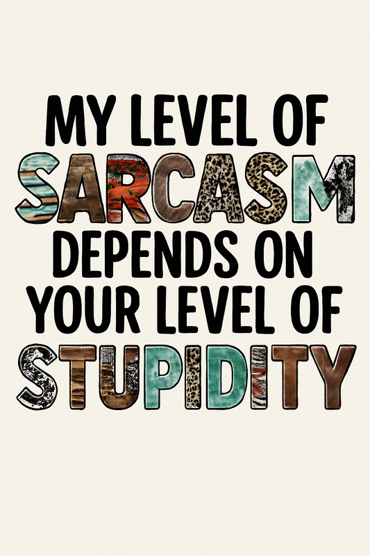 Funny Sarcasm Iron-On Transfer, ‘My Level of Sarcasm Depends on Your Level of Stupidity’,Vintage Style Heat Press Decal for T-Shirts, Bags, DIY Crafts