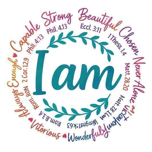 I Am Bible Verse Heat Transfer,  Inspirational Christian Iron-On Decal for T-Shirts, Clothing, Pillow Decor ,  Washable DIY Craft Sticker
