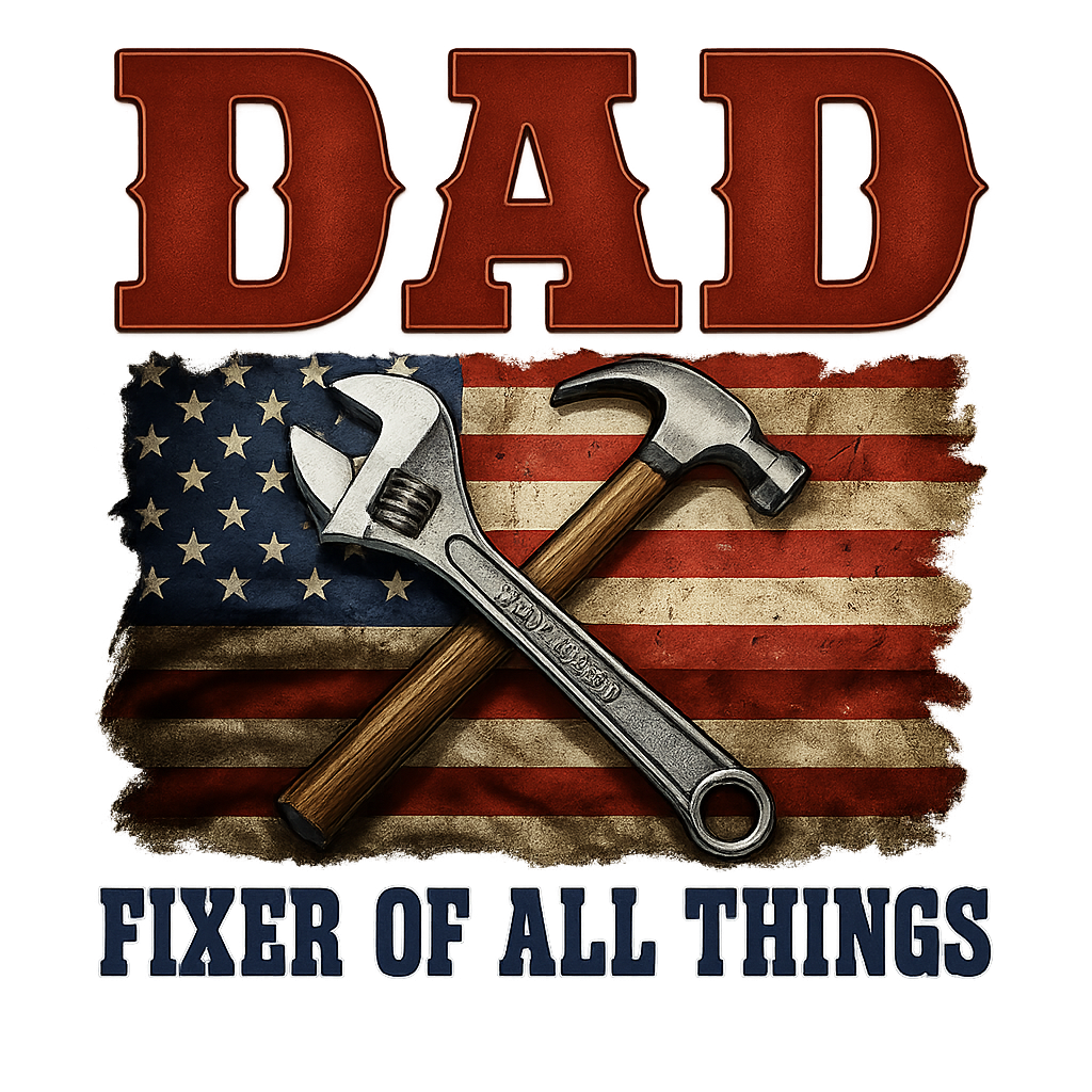 DTF Heat Transfer Iron On Sticker , American Flag Hammer & Wrench Decal , Vintage "DAD" with "FIXER OF ALL THINGS" Slogan , Patriotic Father's Day Gift Sticker for T-Shirts, Hoodies