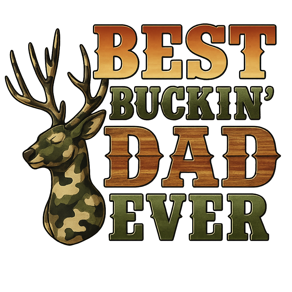 DTF Heat Transfer Iron On Sticker , Camouflage Deer Head with "BEST BUCKIN' DAD EVER" Slogan , Forest Camo Lettering & Woodgrain Textured Typography Father’s Day Gift Sticker for Hunting Apparel, Hoodies, Tote Bags