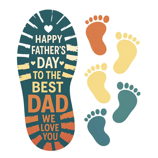 DTF Heat Transfer Iron On Sticker ,  Father's Day Footprint Design with Family Celebration ,   Multi-Color Footprints Symbolizing Family Unity ,  Heartfelt Apparel Decal for T-Shirts, Hoodies
