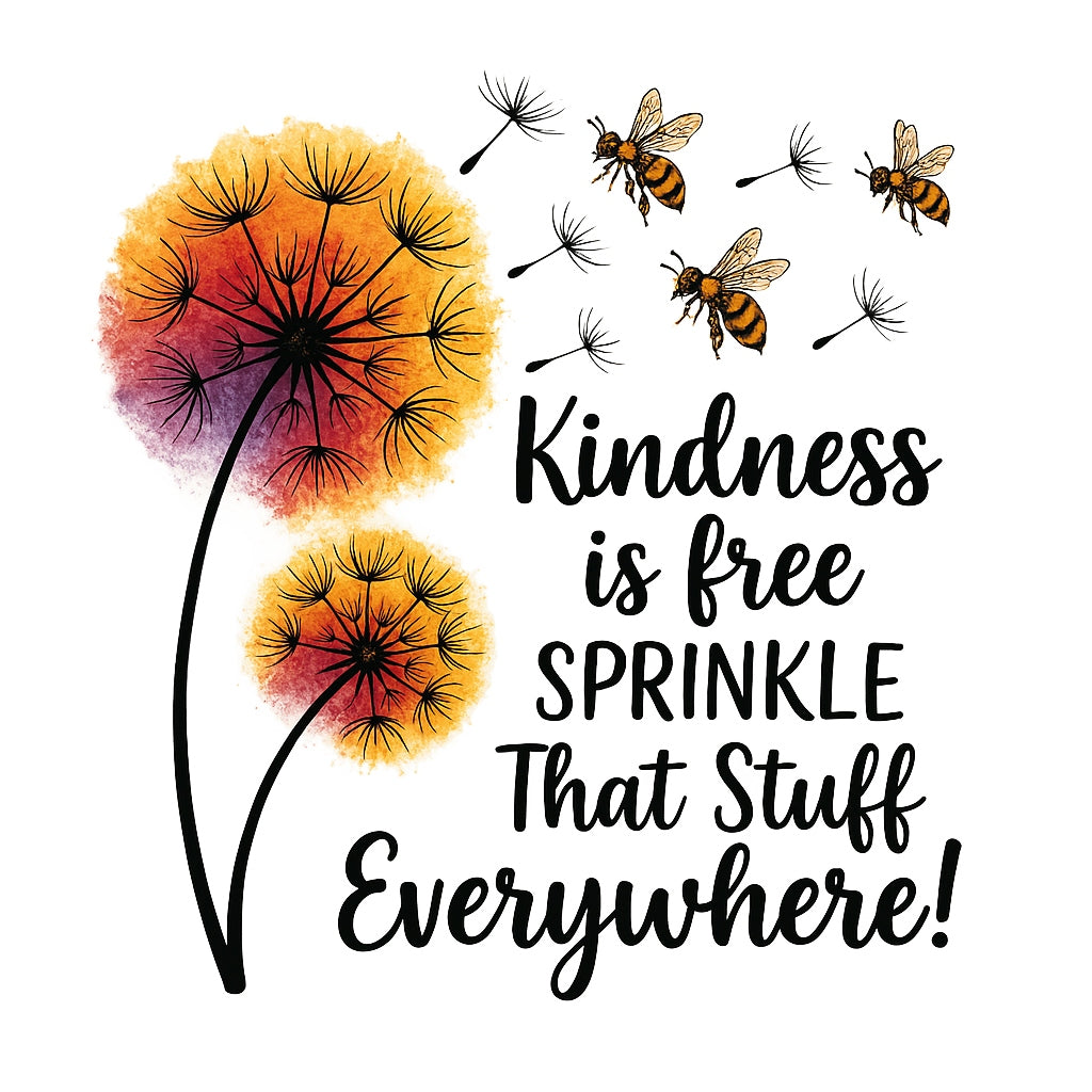 Kindness Quote Iron-On Transfer ,  Colorful Dandelion and Bee DIY Patch for T-Shirts, Tote Bags, Gifts , Aesthetic Heat Press Decal for all