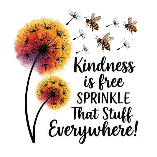 Kindness Quote Iron-On Transfer ,  Colorful Dandelion and Bee DIY Patch for T-Shirts, Tote Bags, Gifts , Aesthetic Heat Press Decal for all