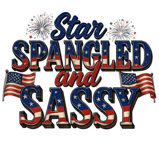 Star Spangled and Sassy DTF Transfer , Patriotic Iron-On Decal for 4th of July Shirts , USA Flag Fireworks Heat Press Design for DIY Clothing
