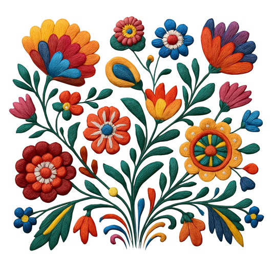 Mexican  Folk Embroidery Style Iron-On Transfer Patch , 3D Colorful Floral Appliqué for DIY T-Shirts, Tote Bags