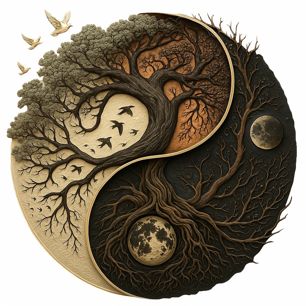 Yin Yang Tree of Life DTF Heat Transfer, Moon & Nature Spiritual Iron On Decal for DIY T-Shirts, Ready to Press, Full Color, Washable