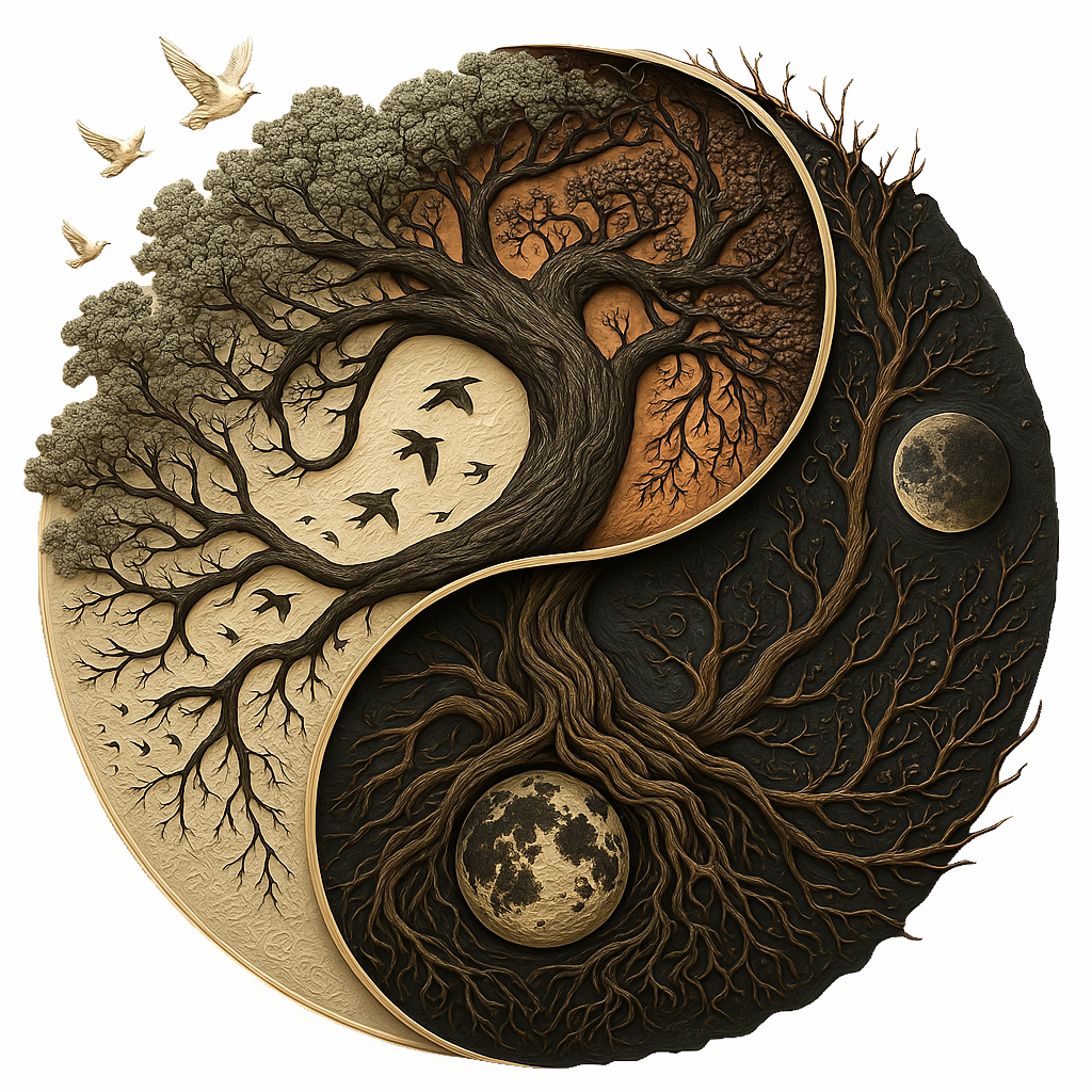 Yin Yang Tree of Life DTF Heat Transfer, Moon & Nature Spiritual Iron On Decal for DIY T-Shirts, Ready to Press, Full Color, Washable