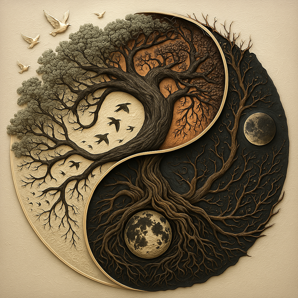 Yin Yang Tree of Life DTF Heat Transfer, Moon & Nature Spiritual Iron On Decal for DIY T-Shirts, Ready to Press, Full Color, Washable