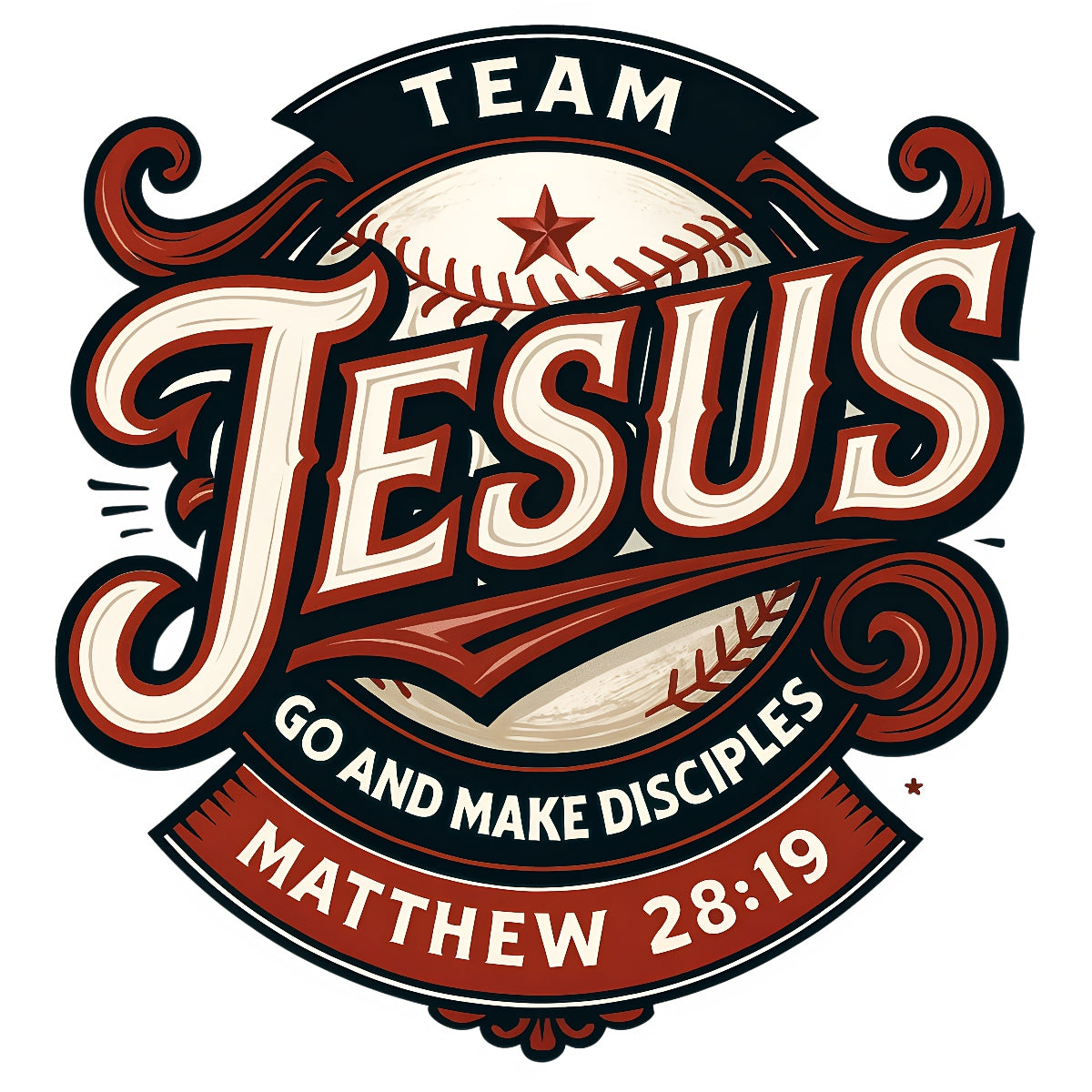 Team Jesus DTF Transfer – Christian Baseball Iron On Patch for T-Shirts | Religious Heat Press Sticker | Matthew 28:19 Bible Verse Faith Graphic | DIY Christian Apparel Decor