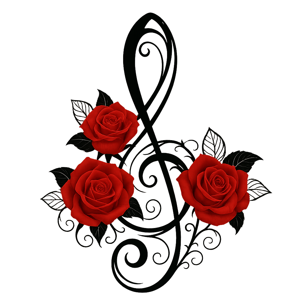 Music Note Rose Iron On Transfer for T-Shirts , DTF Heat Transfer Patch , Red Rose Floral Treble Clef Decal for DIY Clothing, Bags