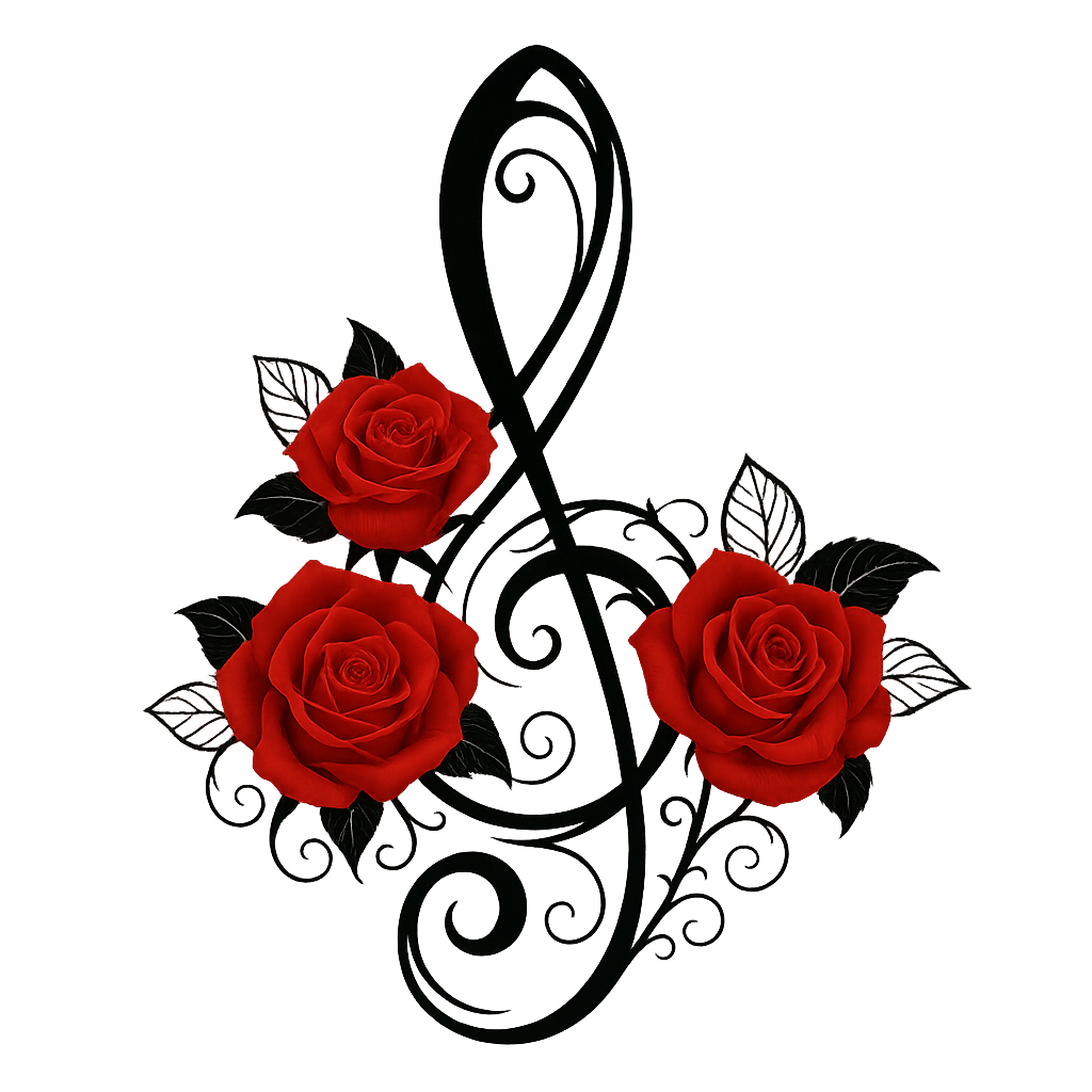 Music Note Rose Iron On Transfer for T-Shirts , DTF Heat Transfer Patch , Red Rose Floral Treble Clef Decal for DIY Clothing, Bags