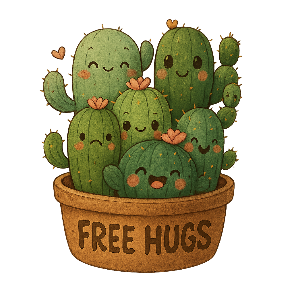 Cute Cactus "Free Hugs" Iron-On Transfer,Funny DTF Heat Transfer Patch for T-Shirts, Tote Bags, Hoodies