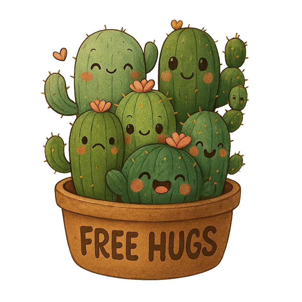 Cute Cactus "Free Hugs" Iron-On Transfer,Funny DTF Heat Transfer Patch for T-Shirts, Tote Bags, Hoodies