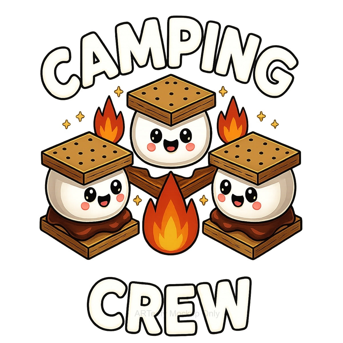 DTF Heat Transfer Iron On Sticker, Cute Camping S'mores & CAMPING CREW Text, For Outdoor Adventure Apparel And Camping Trips