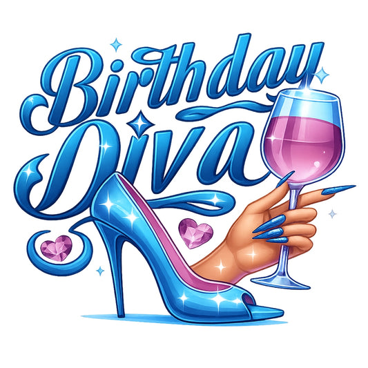 DTF Heat Transfer Iron On Sticker, Birthday Diva High Heel Graphic, for Birthday Celebration Apparel and Party Decor