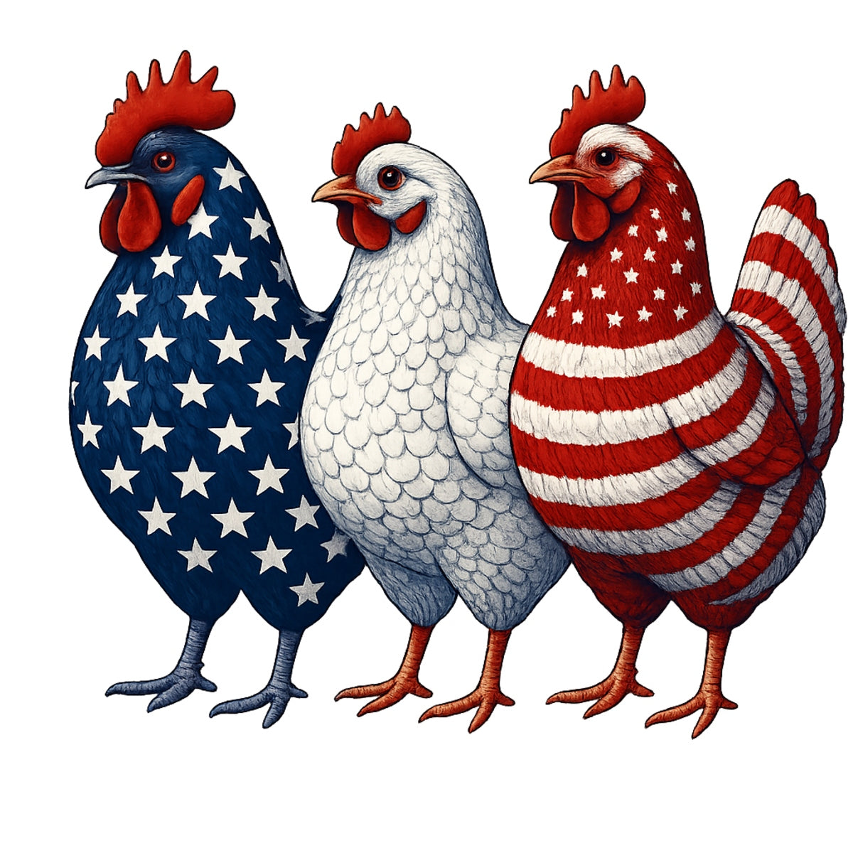 DTF Heat Transfer Iron On Sticker, Patriotic Chicken USA Flag Graphic, for 4th of July Apparel and Independence Day Decor