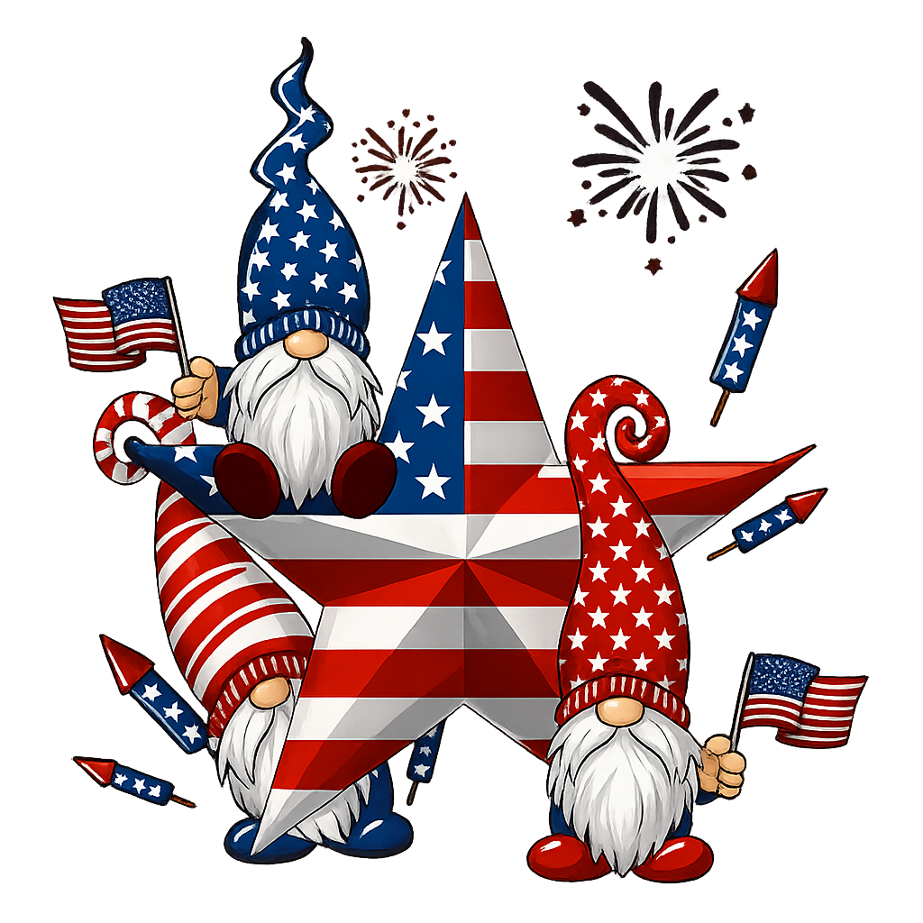 DTF Heat Transfer Iron On Sticker, Patriotic Gnome 4th of July Graphic, for Independence Day Apparel and Celebration Decor