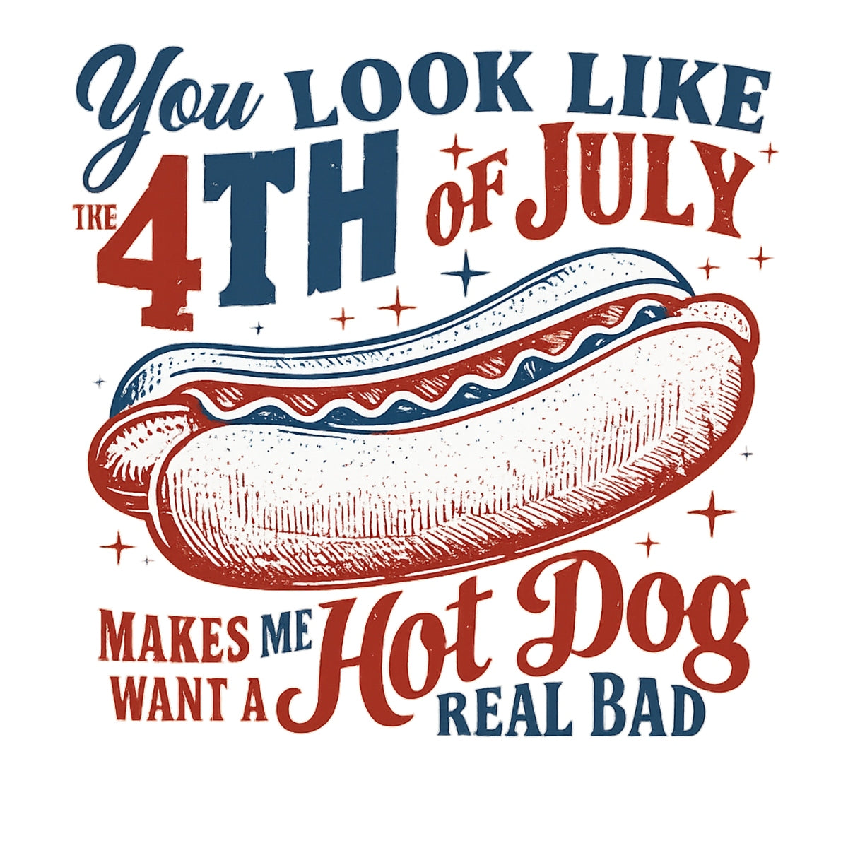 DTF Heat Transfer Iron On Sticker, 4th of July Hot Dog Graphic, for Patriotic Apparel and Independence Day Decor