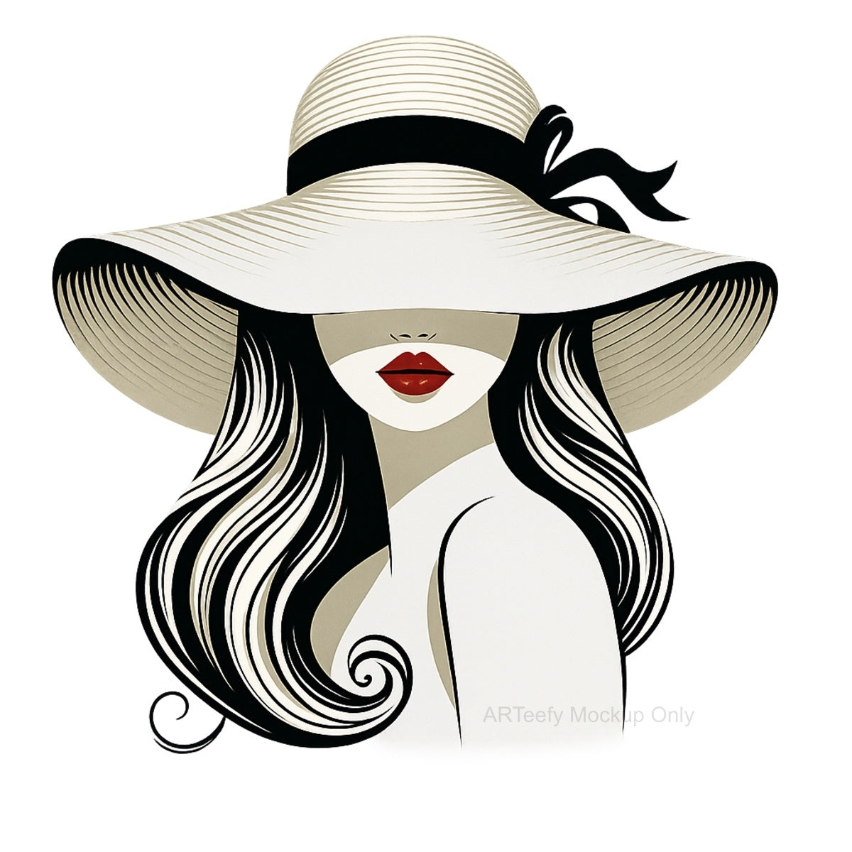 DTF Heat Transfer Iron On Sticker, Stylish Lady With Wide Brimmed Hat Graphic, For Fashion Forward Apparel And Chic Decor