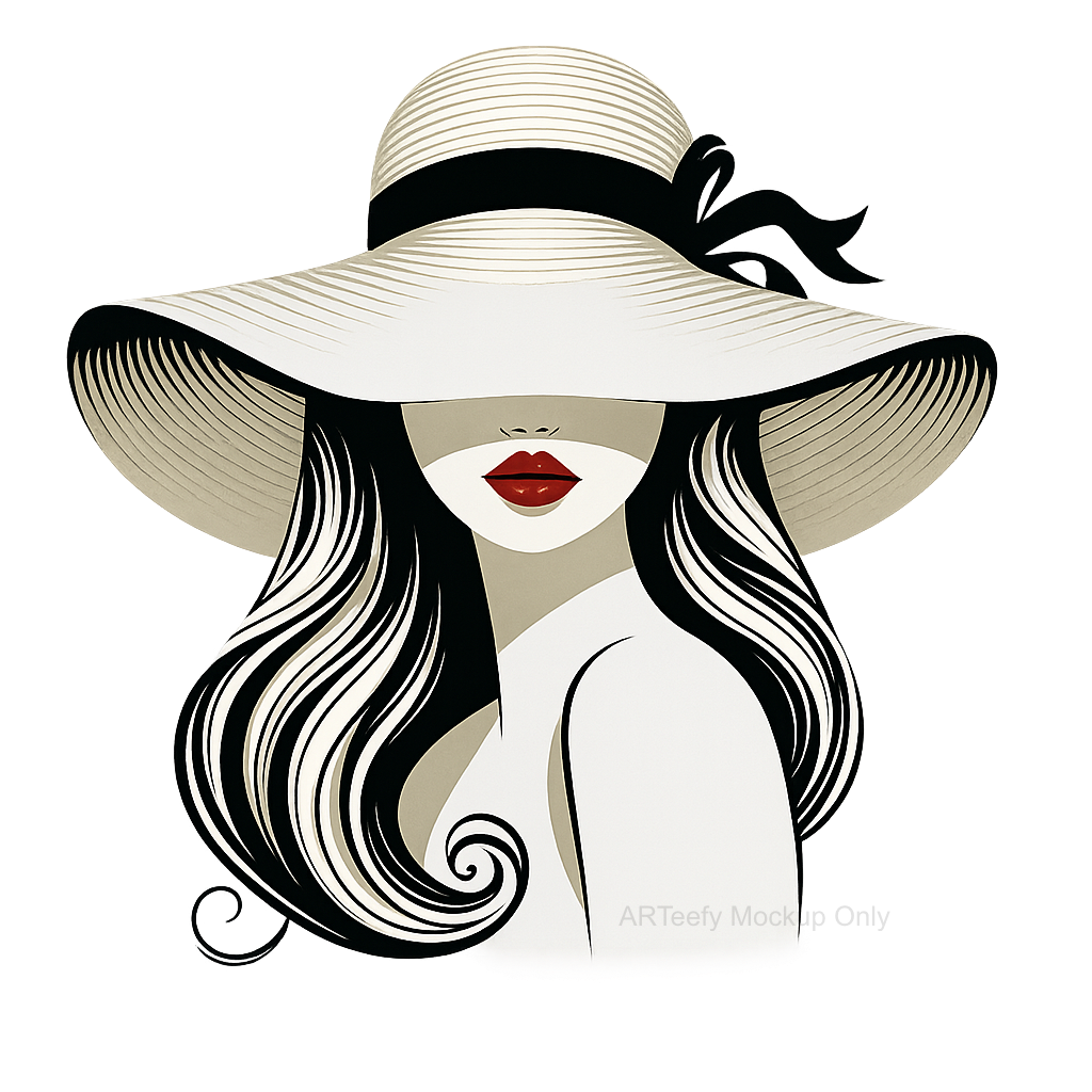 DTF Heat Transfer Iron On Sticker, Stylish Lady With Wide Brimmed Hat Graphic, For Fashion Forward Apparel And Chic Decor