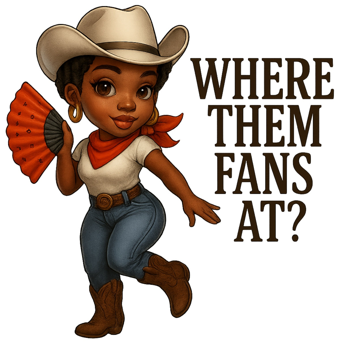 DTF Heat Transfer Iron On Sticker, Western Style “Where Them Fans At?” Graphic, for Trendy Apparel and Country  Vibe Decor