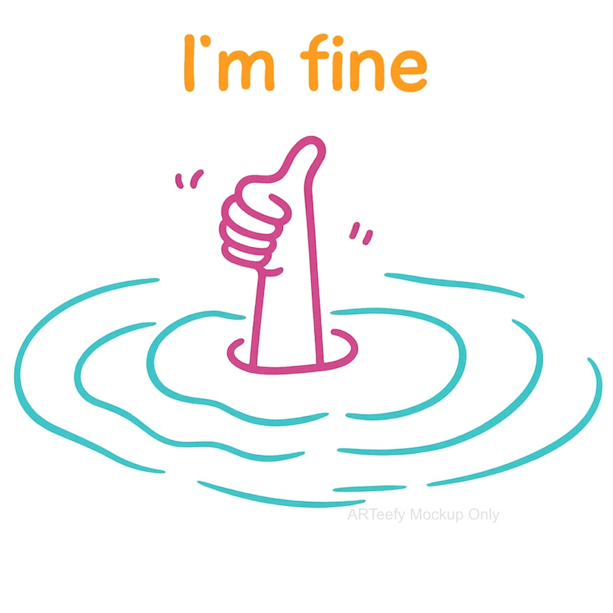 DTF Heat Transfer Iron On Sticker, Humorous I'm fine Thumb Graphic, For Sarcastic Apparel And Fun Decor
