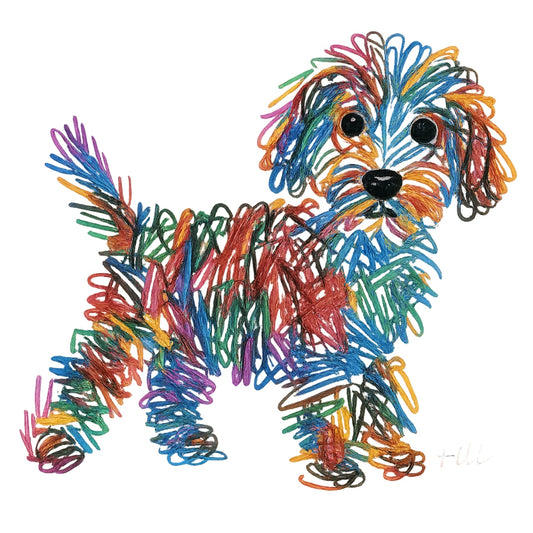 DTF Heat Transfer Iron On Sticker, Colorful Doodle Dog Graphic, For Artistic Apparel And Pet, Lover Decor