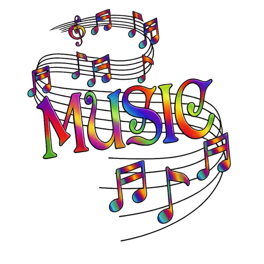 DTF Heat Transfer Iron On Sticker, Colorful Music Notes Rainbow Graphic, for Music Lover Apparel and Artistic Decor