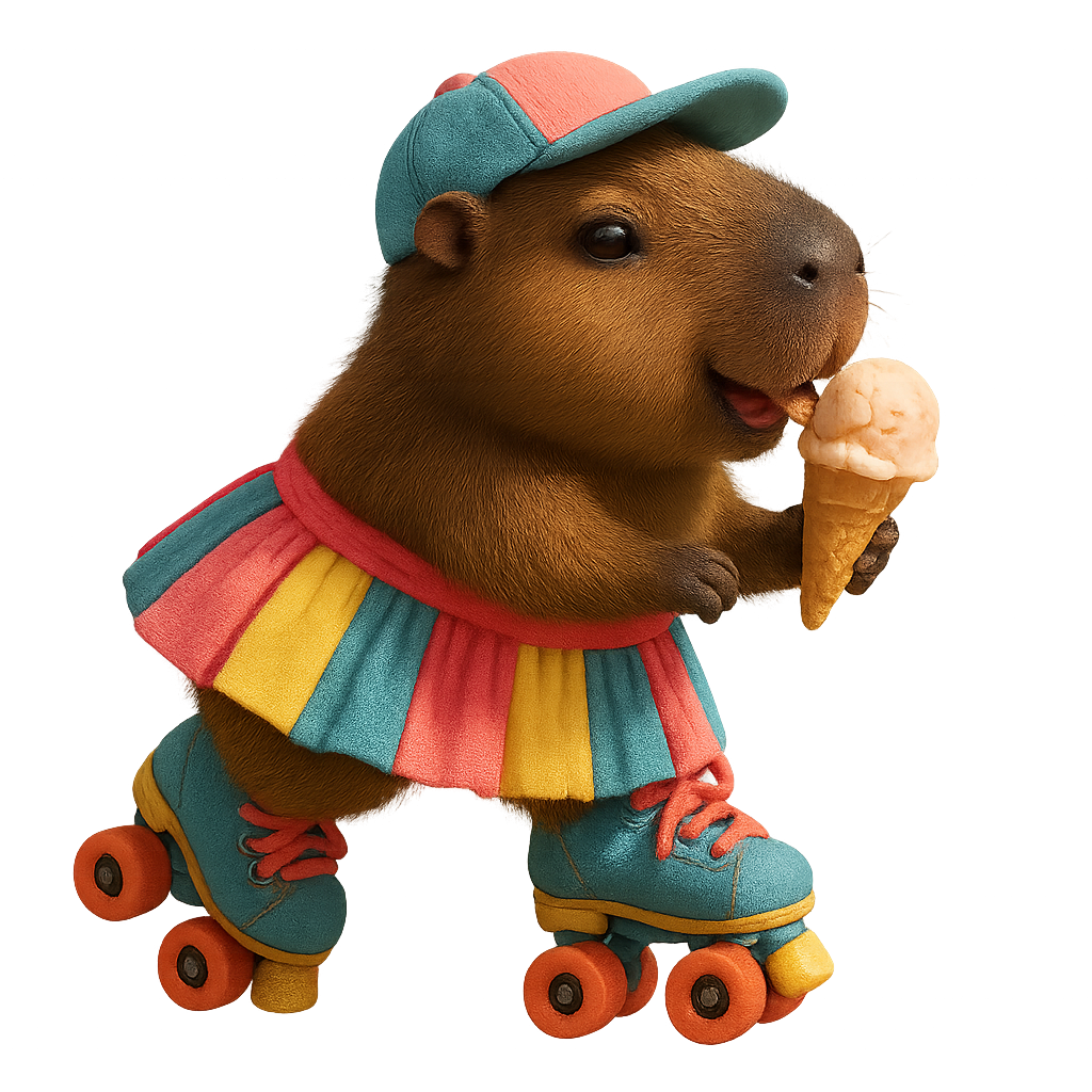 DTF Heat Transfer Iron On Sticker, Cute Capybara With Roller Skates & Ice Cream Graphic, For Fun Loving Apparel And Playful Decor