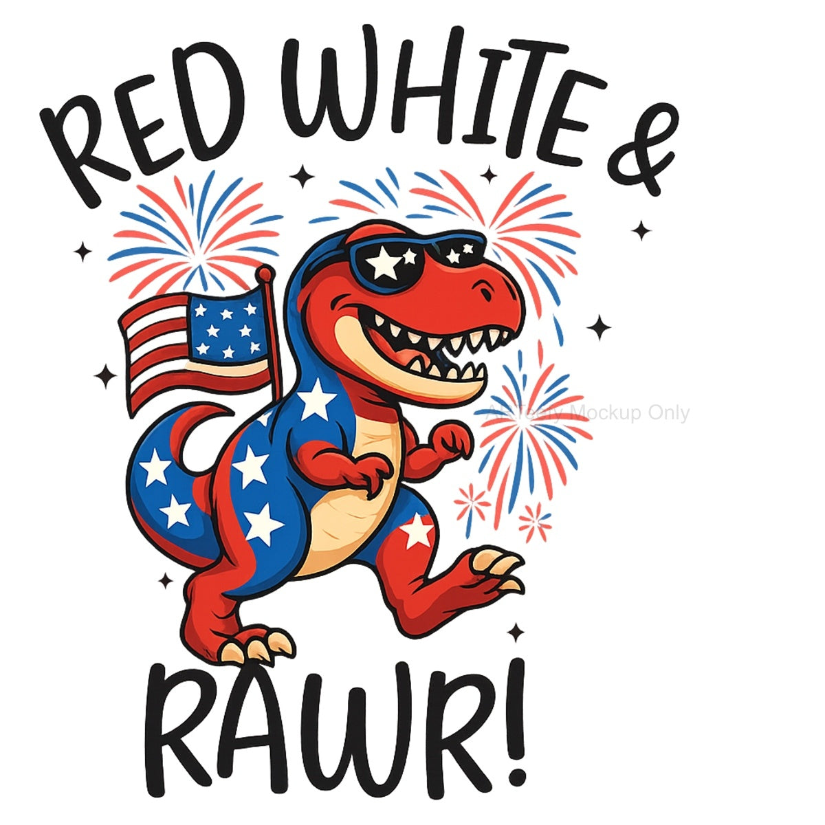 DTF Heat Transfer Iron On Sticker, Patriotic Dinosaur Graphic, For USA Themed Apparel And Festive Decor